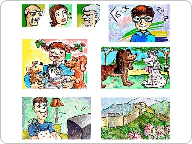 Q review - Illustrations for educational program Q grammar